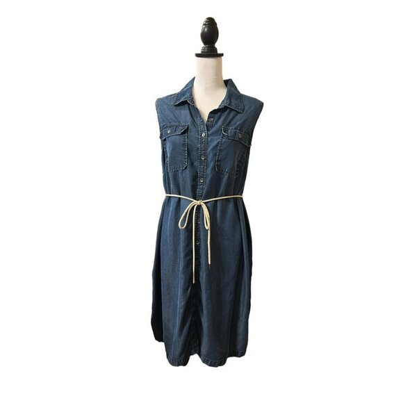 Liz Lange Maternity Denim Button Down Waits Tie Sleeveless Dress Size XL - Picture 1 of 7